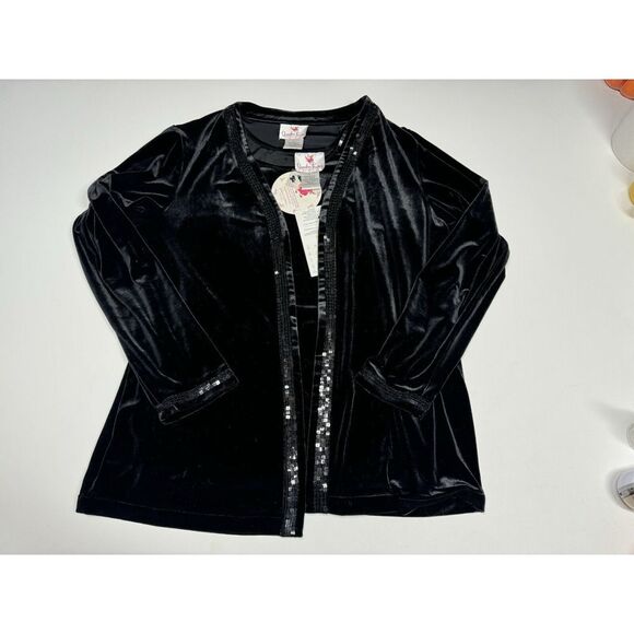 Quacker Factory Jacket Top Set Womens L Black Velvet Sequins Evening Formal New - Picture 1 of 15